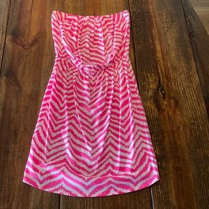 Lilly Pulitzer pink/white strapless dress.